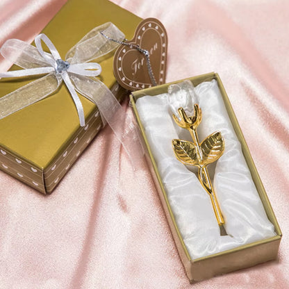 Valentines Day Gift Crystal Glass Rose Artificial Flower Silver Gold Rod Rose Flower for Girlfriend Wedding Gifts for Guest