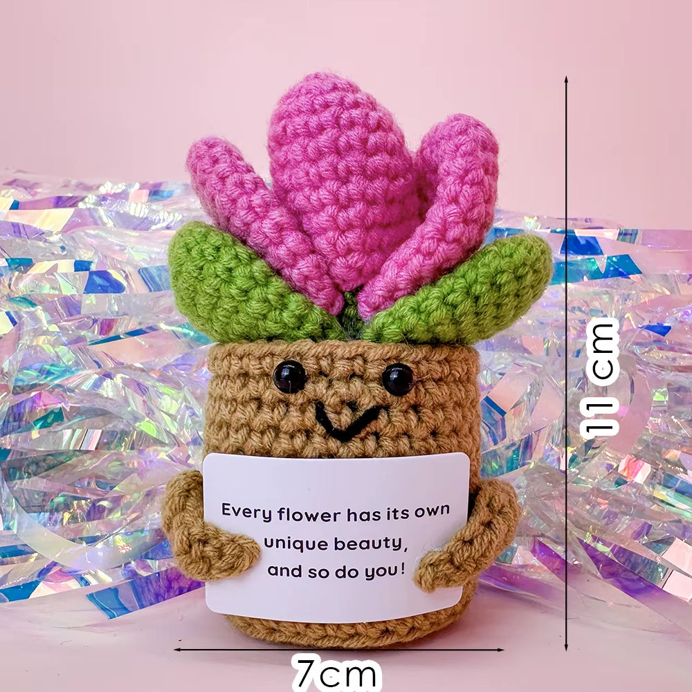 Positive Energy Crochet Doll Pocket Hug Handmade Knitted Plush Potato Plant Avocado Bee Turtle Duck Funny Emotional Support Gift