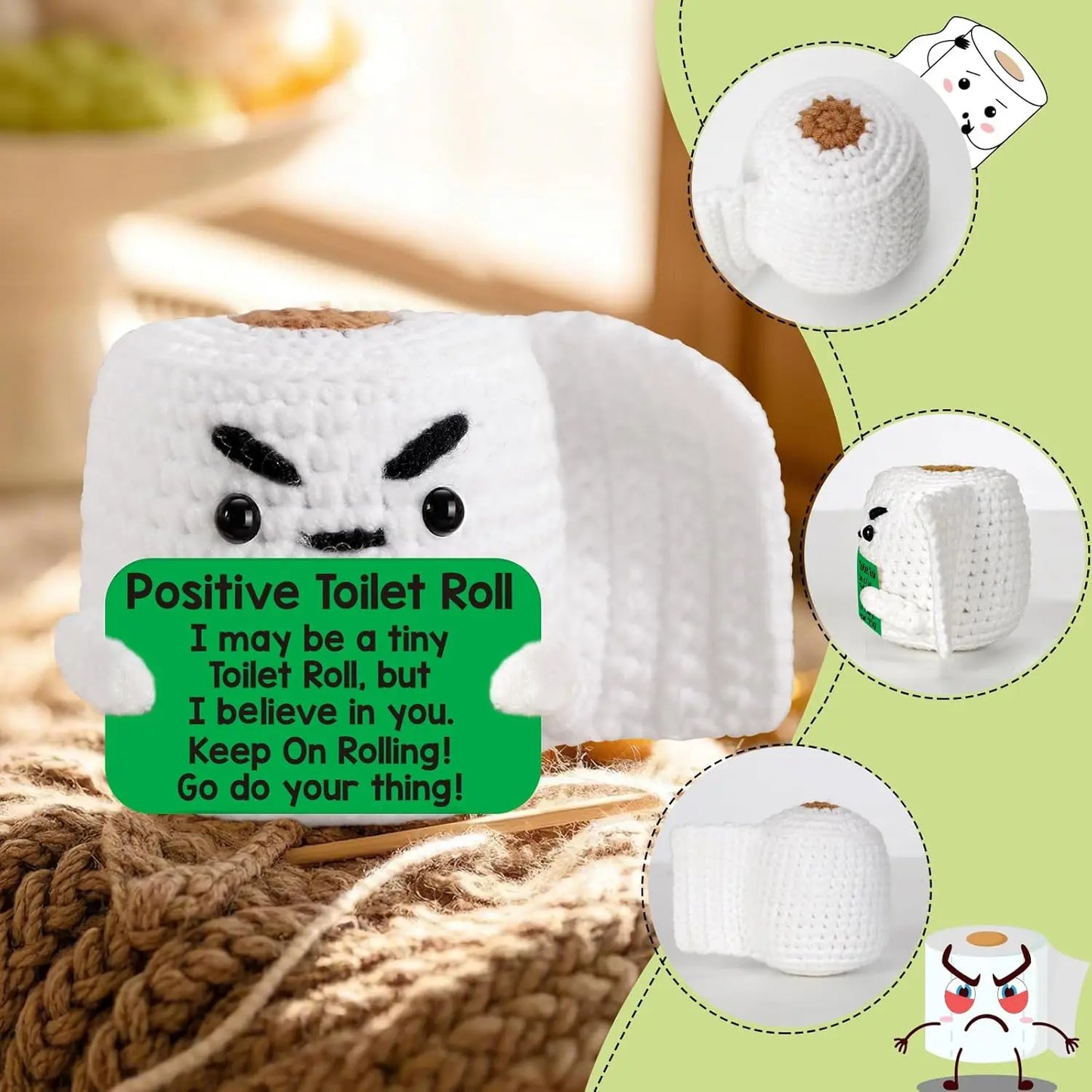 Positive Energy Crochet Doll Pocket Hug Handmade Knitted Plush Potato Plant Avocado Bee Turtle Duck Funny Emotional Support Gift